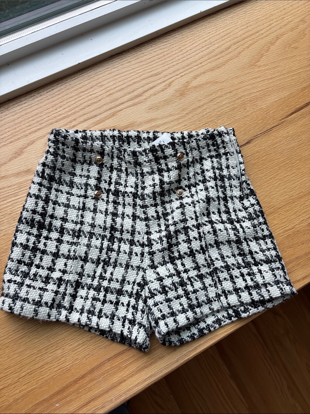 Black and white tweed shorts